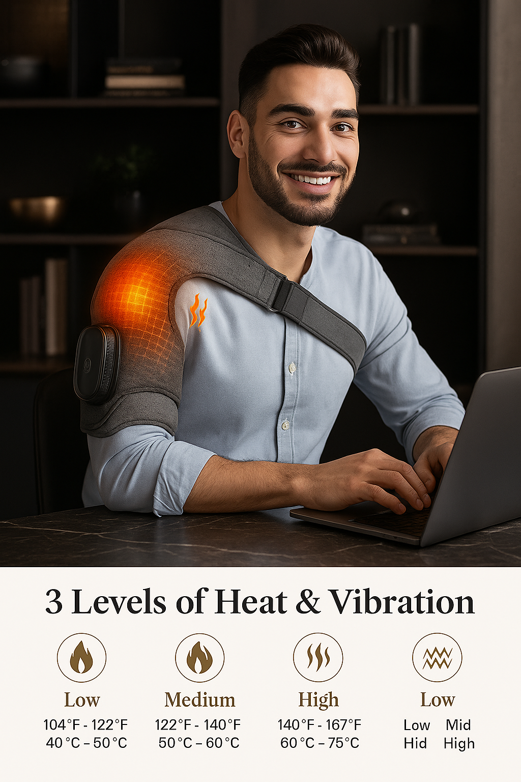 Adjustable Heating Vibration Shoulder Brace Support, Electric Heating Pad for Shoulder, Left and Right Shoulder Massager Warming
