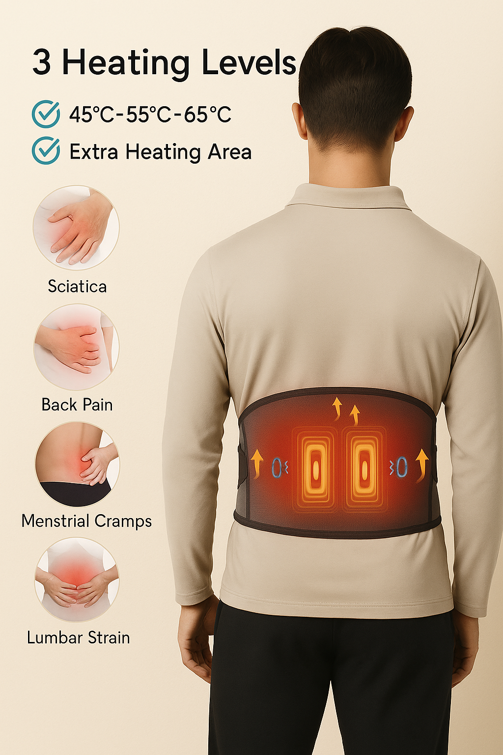 Cordless Heating Pad for Back, 60" Lower Back Massager, Heated Back Support Brace with 3 Heating Levels and 5 Vibration Modes