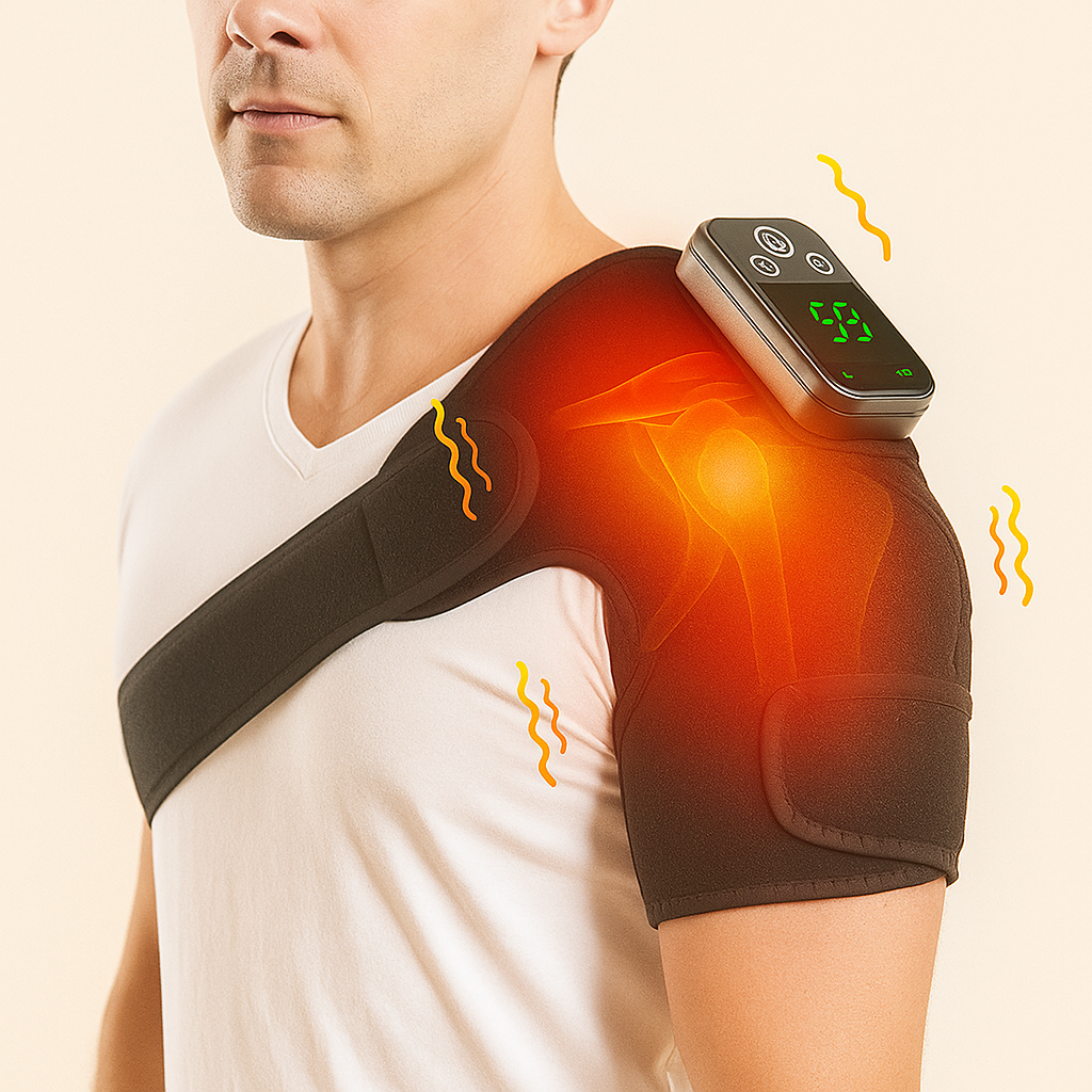 Adjustable Heating Vibration Shoulder Brace Support, Electric Heating Pad for Shoulder, Left and Right Shoulder Massager Warming