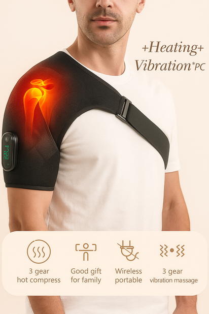 Adjustable Heating Vibration Shoulder Brace Support, Electric Heating Pad for Shoulder, Left and Right Shoulder Massager Warming