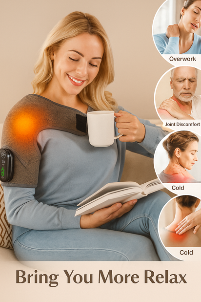 Adjustable Heating Vibration Shoulder Brace Support, Electric Heating Pad for Shoulder, Left and Right Shoulder Massager Warming